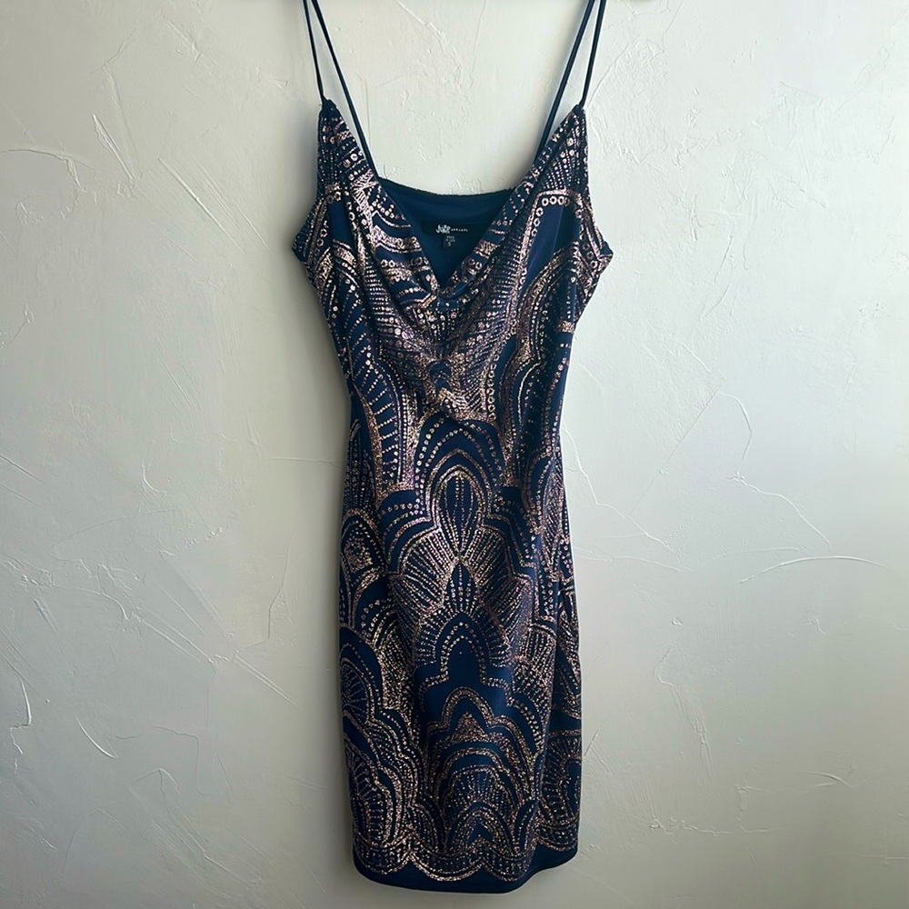 Vintage formal navy blue/ rose gold dress. Size small.